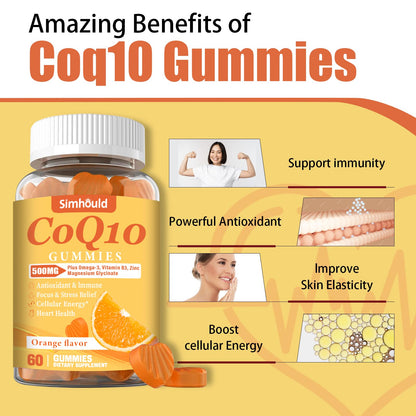 2 Pack CoQ10 500MG Gummies - Plus Omega-3, Magnesium, Vitamin B3 & Zinc - 3X Better Absorption Coenzyme Q10 Supplements for Heart Health, Cellular Energy & Antioxidant, Non-GMO 120 Counts - Maple Wellness Supplements