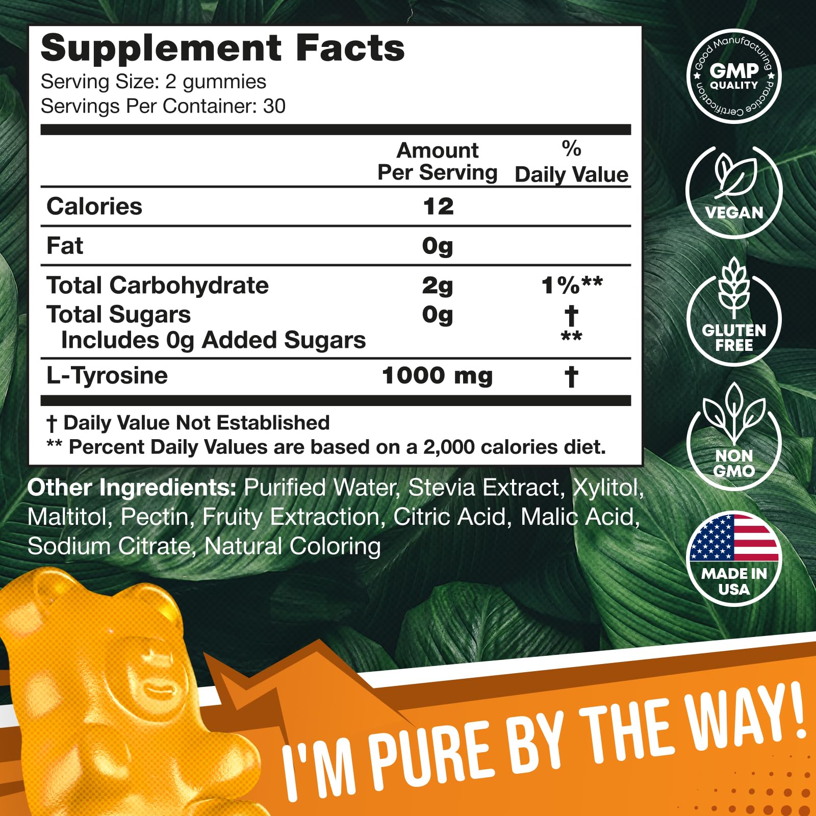 2 Pack - JOYLI L-Tyrosine Gummies 1000MG – Sugar-Free Vegan Focus Supplement & Mood Support for Kids & Adults – 500mg Per Gummy – Sleep Gummies for Memory, Energy & Wellness – 60 Pcs per Pack - Maple Wellness Supplements
