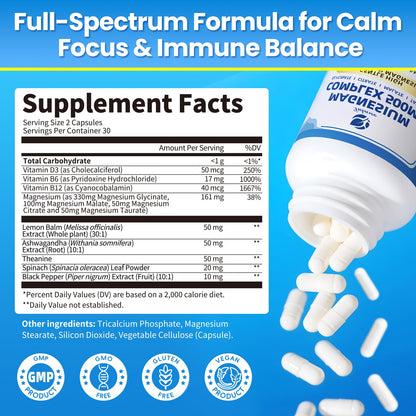 2 Pack Magnesium Complex for Women and Men 4-in-1 Magnesium Glycinate, Citrate, Malate, Taurate - Magnesium Supplement for Relaxation, Sleep & Focus, 60 Days Supply - Maple Wellness Supplements