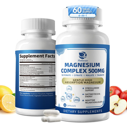 2 Pack Magnesium Complex for Women and Men 4-in-1 Magnesium Glycinate, Citrate, Malate, Taurate - Magnesium Supplement for Relaxation, Sleep & Focus, 60 Days Supply - Maple Wellness Supplements