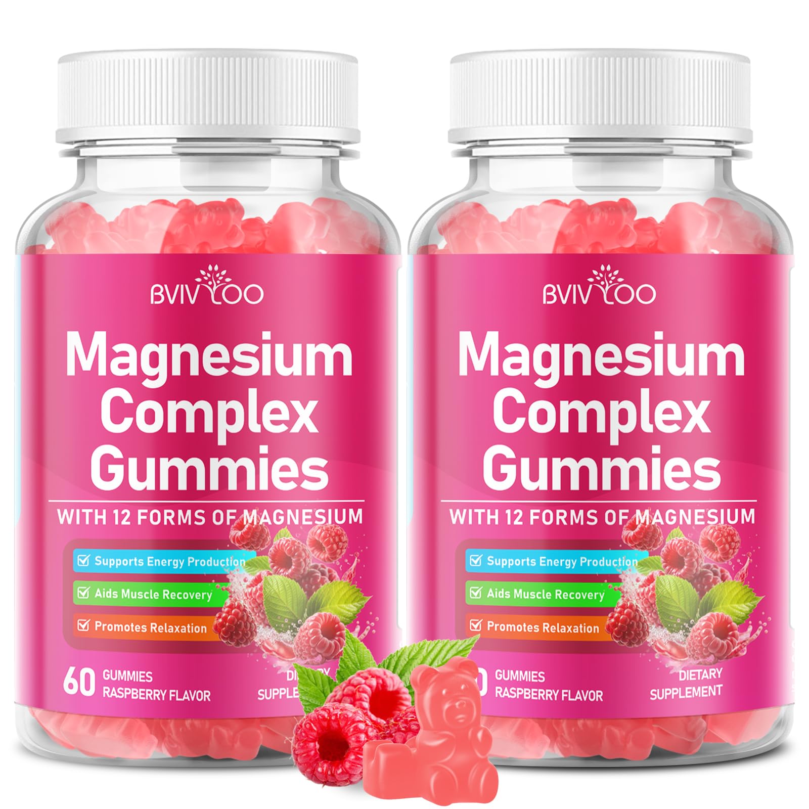 2 Pack Magnesium Complex Gummies – with 12 Forms of Magnesium Plus Vitamins B6, B12 & C. Vegan Strawberry Gummies to Support Mood, for Adults, 120 Count - Maple Wellness Supplements