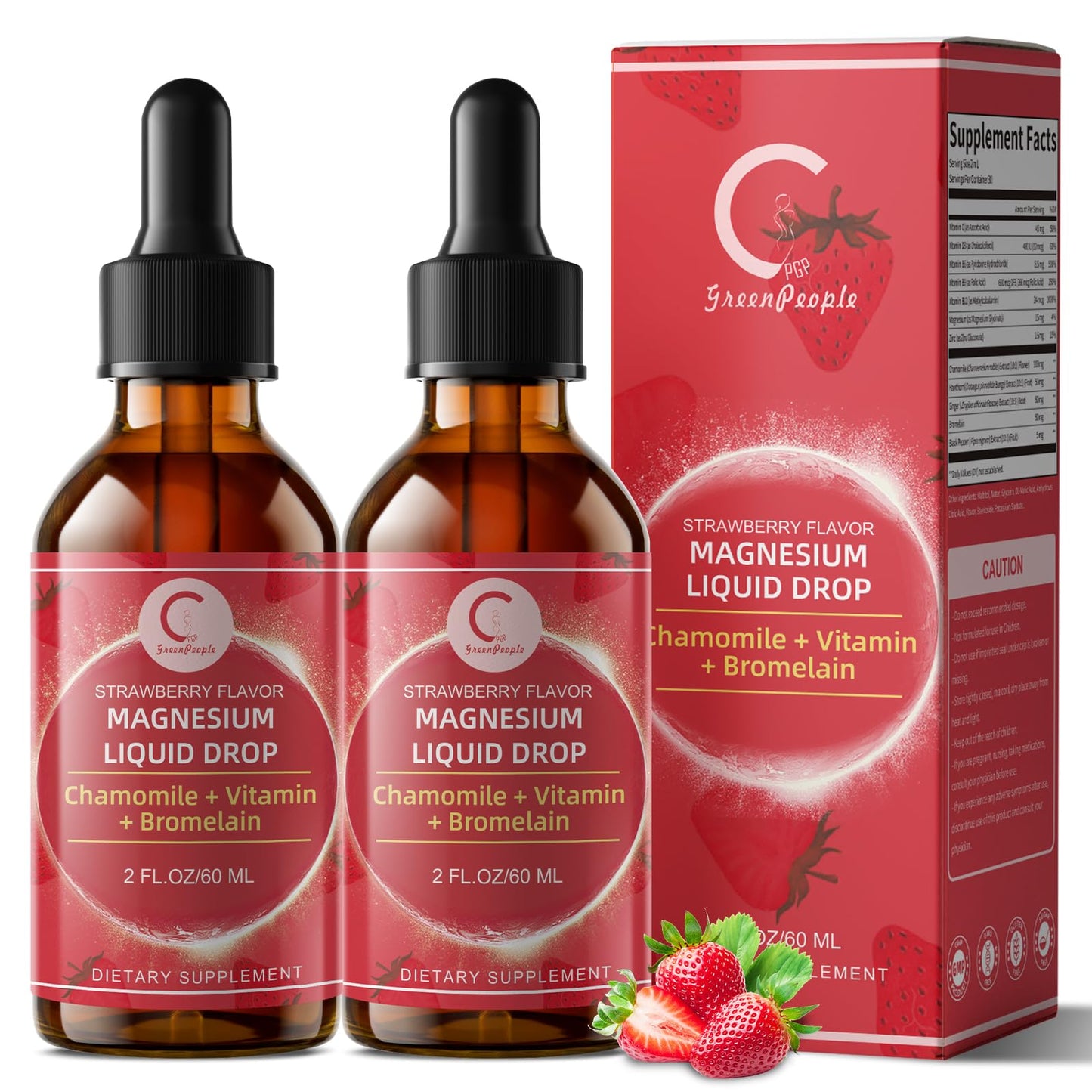 (2 Pack) Magnesium Glycinate Liquid with Chamomile, Hawthorn & Ginger for Stress Relief and Digestive Comfort, Fast Absorption, Non-GMO, Vegan Formula, Sugar Free, Strawberry Flavor, 4 Fl OZ - Maple Wellness Supplements