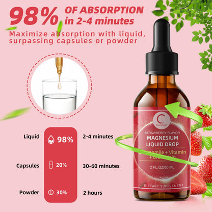 (2 Pack) Magnesium Glycinate Liquid with Chamomile, Hawthorn & Ginger for Stress Relief and Digestive Comfort, Fast Absorption, Non-GMO, Vegan Formula, Sugar Free, Strawberry Flavor, 4 Fl OZ - Maple Wellness Supplements
