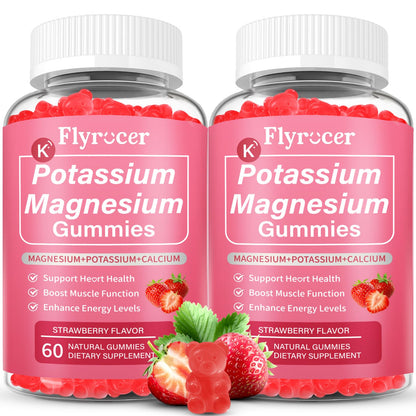 2 Pack Potassium Magnesium Gummies for Men & Women, Potassium Magnesium Supplement for Leg Cramps, Muscle Health, & Electrolyte Balance, Strawberry Flavor, 120 Gummies - Maple Wellness Supplements
