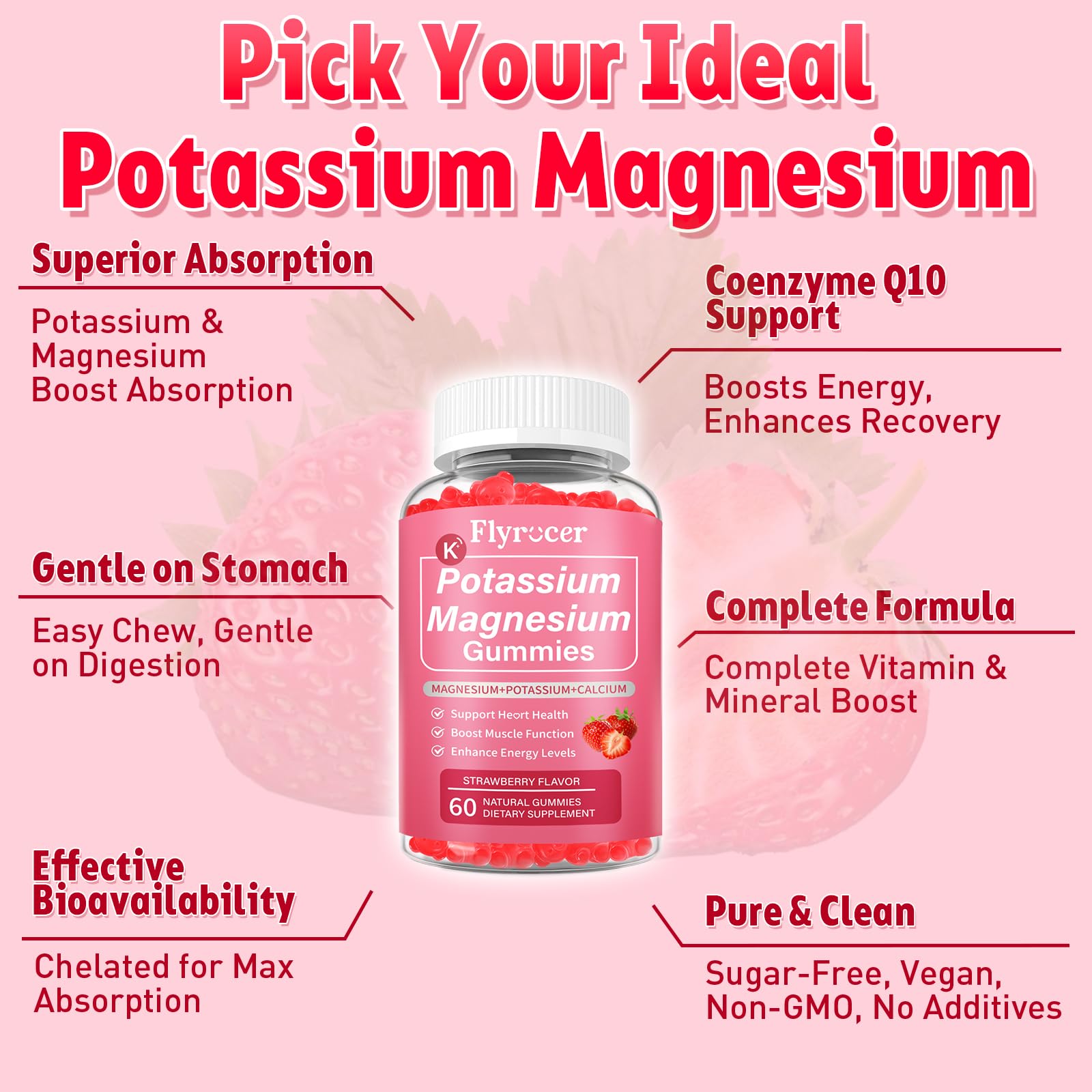 2 Pack Potassium Magnesium Gummies for Men & Women, Potassium Magnesium Supplement for Leg Cramps, Muscle Health, & Electrolyte Balance, Strawberry Flavor, 120 Gummies - Maple Wellness Supplements