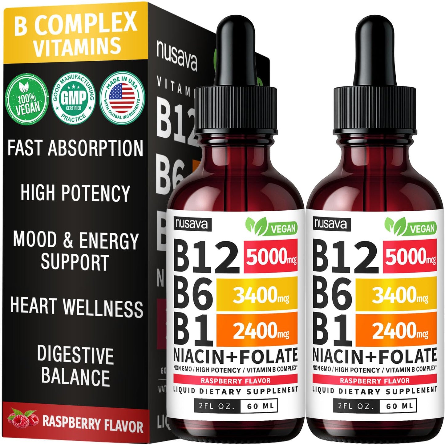 (2 Pack) Vitamin B12 and B6 Liquid Drops, B12 Sublingual Vitamin B Complex - B 12 Vitamin 5000mcg - B12 Methylcobalamin for Energy - Maple Wellness Supplements