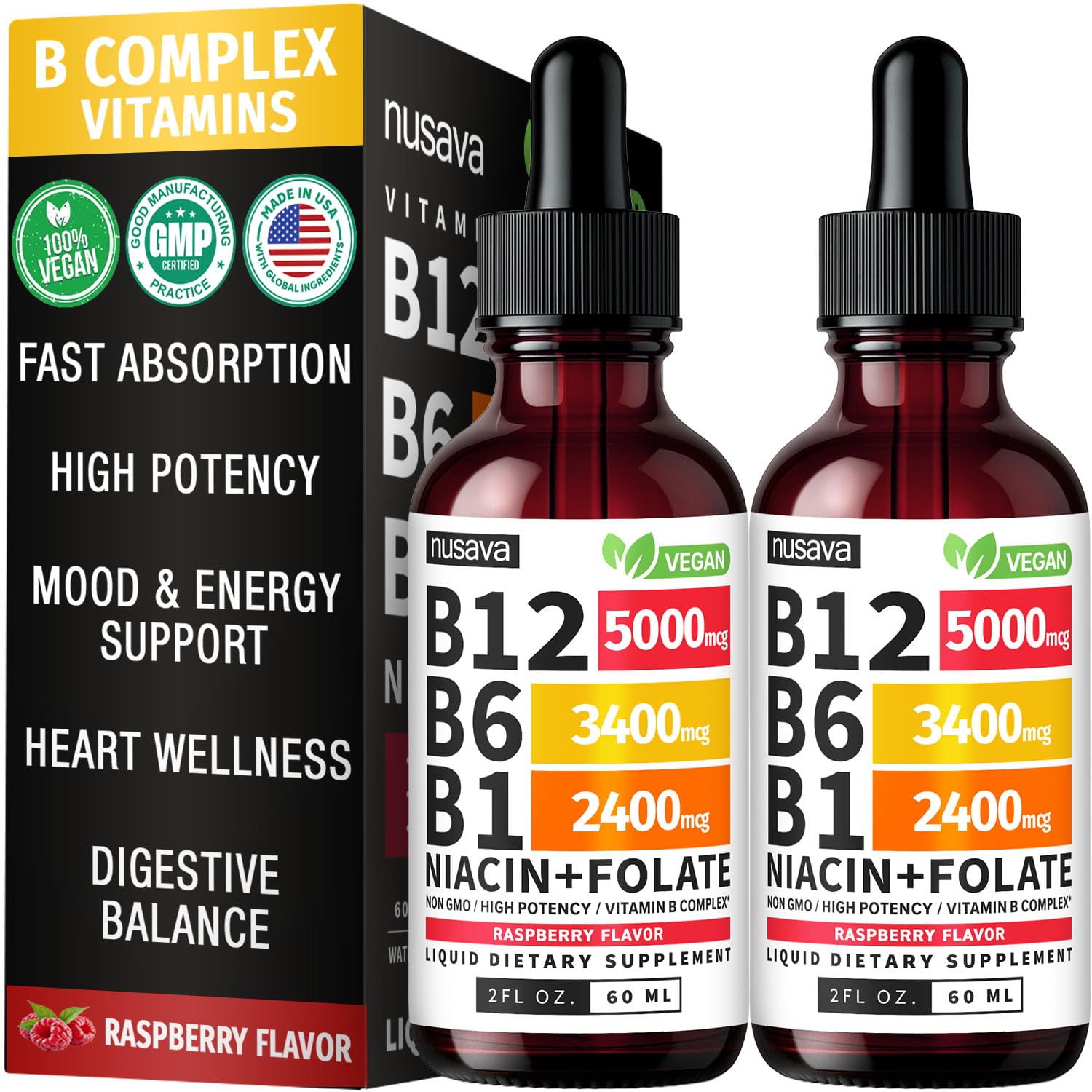 (2 Pack) Vitamin B12 and B6 Liquid Drops, B12 Sublingual Vitamin B Complex - B 12 Vitamin 5000mcg - B12 Methylcobalamin for Energy - Maple Wellness Supplements