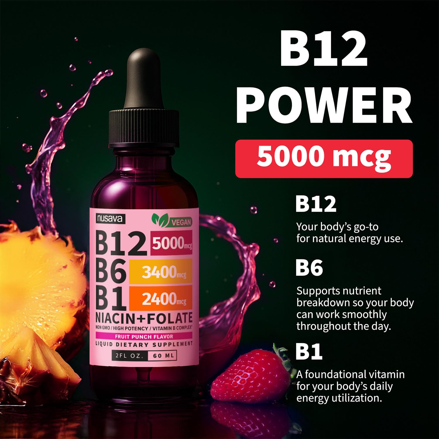 (2 Pack) Vitamin B12 and B6 Liquid Drops, B12 Sublingual Vitamin B Complex - B 12 Vitamin 5000mcg - B12 Methylcobalamin for Energy, Brain, and Heart Support - Maple Wellness Supplements
