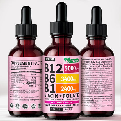 (2 Pack) Vitamin B12 and B6 Liquid Drops, B12 Sublingual Vitamin B Complex - B 12 Vitamin 5000mcg - B12 Methylcobalamin for Energy, Brain, and Heart Support - Maple Wellness Supplements