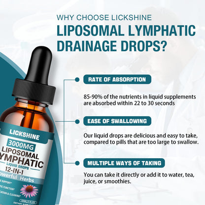 2 Packs 3000MG Liposomal Lymphatic Drainage Drops, 12 in 1 Organic Lymphatic Drainage Supplements with ElderBerry, Burdock Root, Cleavers Herb & Echinacea, Lymphatic Cleanse Immune Support, 4 Fl oz - Maple Wellness Supplements