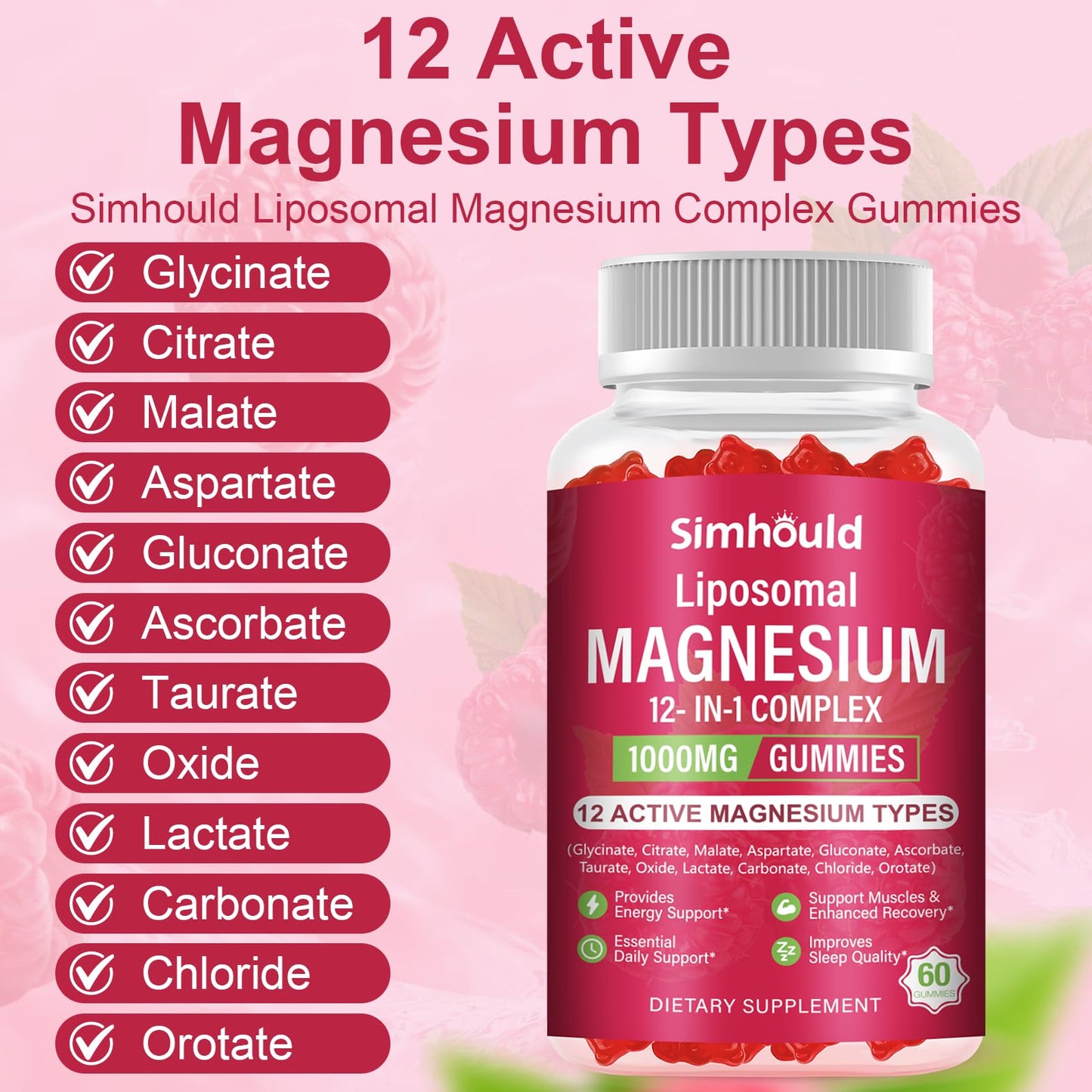 2 Packs Liposomal Magnesium Complex Gummies-as 12 Forms of Magnesium Citrate,Glycinate,Malate,Oxide,and More with Vitamin D3, B6,C, Ashwagandha & CoQ10 for Women and Men - Maple Wellness Supplements