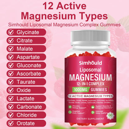 2 Packs Liposomal Magnesium Complex Gummies-as 12 Forms of Magnesium Citrate,Glycinate,Malate,Oxide,and More with Vitamin D3, B6,C, Ashwagandha & CoQ10 for Women and Men - Maple Wellness Supplements