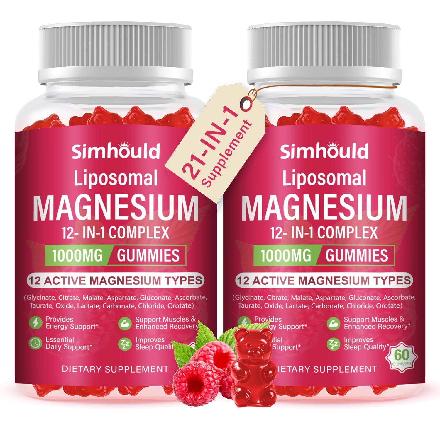 2 Packs Liposomal Magnesium Complex Gummies-as 12 Forms of Magnesium Citrate,Glycinate,Malate,Oxide,and More with Vitamin D3, B6,C, Ashwagandha & CoQ10 for Women and Men - Maple Wellness Supplements