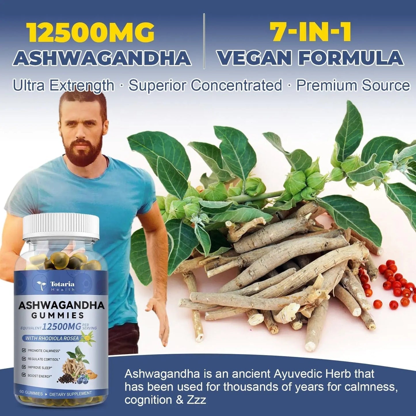 (2 Packs) Sugar Free Ashwagandha Filled Gummies w/Vitamin D3, Magnesium Glycinate, Rhodiola, Ultra Strength Ashwa Root Supplements for Women & Wen, for Relaxation, Energy, Cortisol Gummies - Maple Wellness Supplements