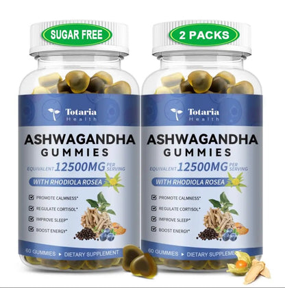 (2 Packs) Sugar Free Ashwagandha Filled Gummies w/Vitamin D3, Magnesium Glycinate, Rhodiola, Ultra Strength Ashwa Root Supplements for Women & Wen, for Relaxation, Energy, Cortisol Gummies - Maple Wellness Supplements