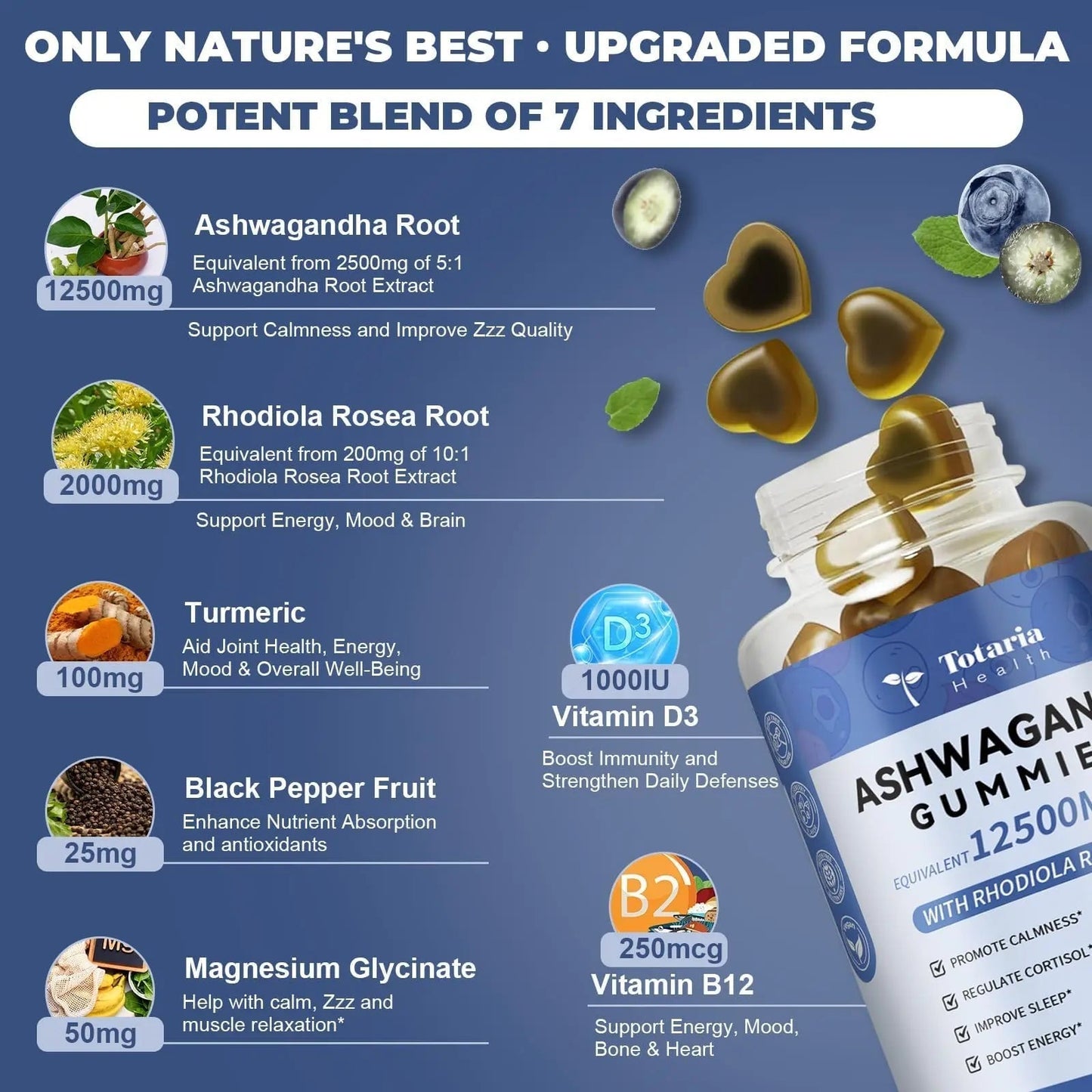 (2 Packs) Sugar Free Ashwagandha Filled Gummies w/Vitamin D3, Magnesium Glycinate, Rhodiola, Ultra Strength Ashwa Root Supplements for Women & Wen, for Relaxation, Energy, Cortisol Gummies - Maple Wellness Supplements