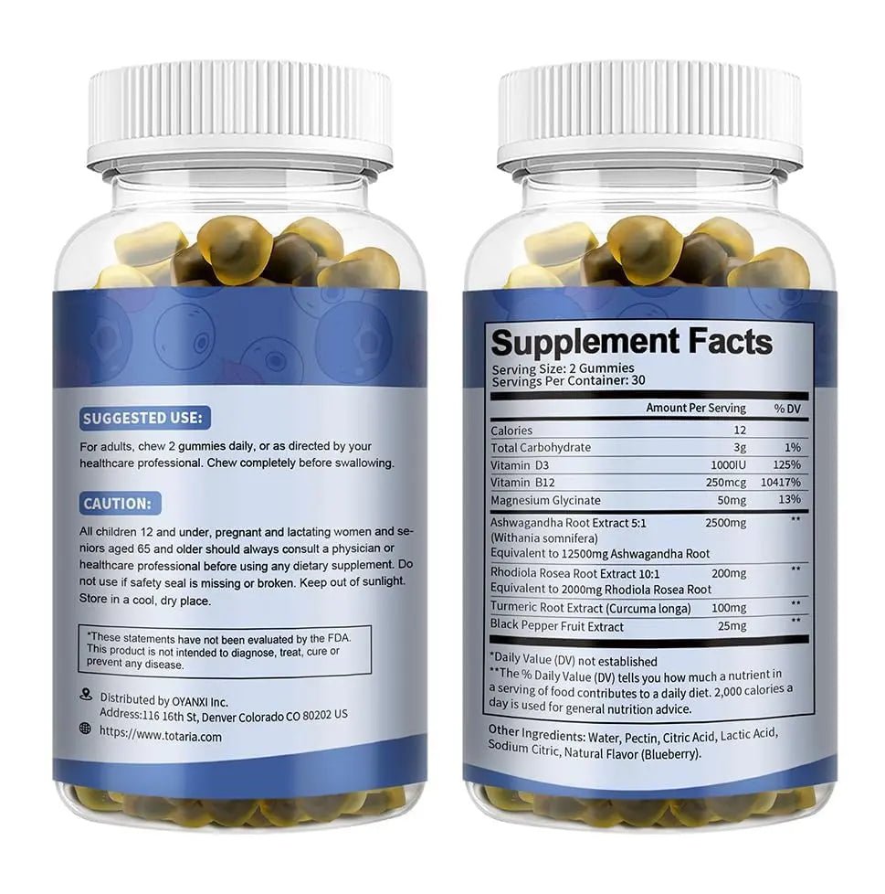 (2 Packs) Sugar Free Ashwagandha Filled Gummies w/Vitamin D3, Magnesium Glycinate, Rhodiola, Ultra Strength Ashwa Root Supplements for Women & Wen, for Relaxation, Energy, Cortisol Gummies - Maple Wellness Supplements
