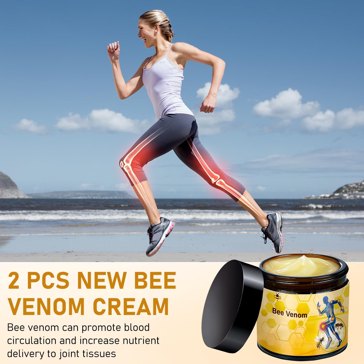 2 Pcs Bee Venom Cream, Professional Bee Venom Cream, Natural Joint Gel, for Neck,Waist,Back Hand Feet and Leg - Maple Wellness Supplements