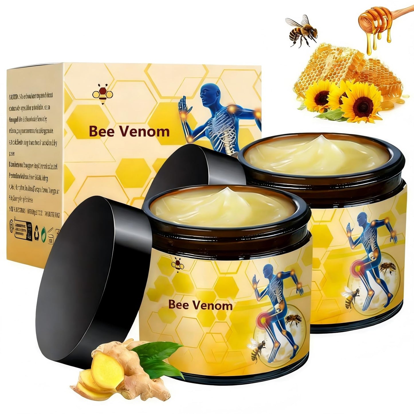2 Pcs Bee Venom Cream, Professional Bee Venom Cream, Natural Joint Gel, for Neck,Waist,Back Hand Feet and Leg - Maple Wellness Supplements