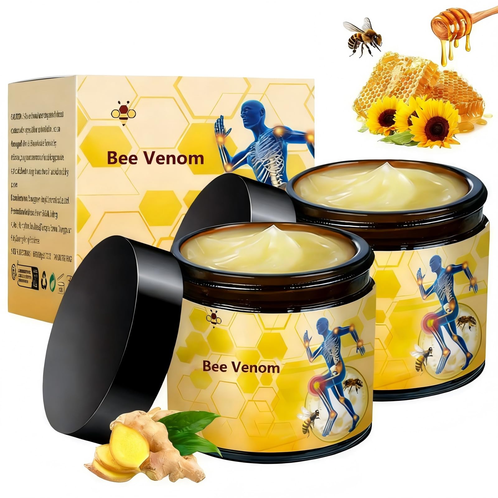 2 Pcs Bee Venom Cream, Professional Bee Venom Cream, Natural Joint Gel, for Neck,Waist,Back Hand Feet and Leg - Maple Wellness Supplements