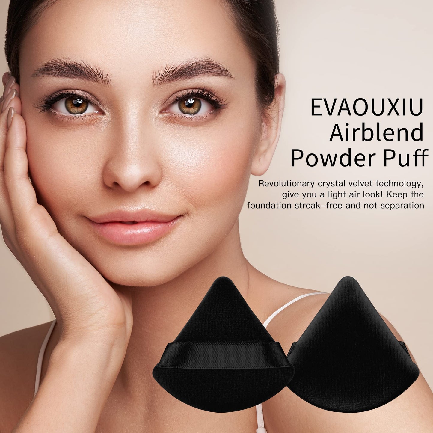 2 Pcs EVAOUXIU Triangle Powder Puff for Face Powder, Soft Plush Setting Makeup Puff, Velour Cosmetic Foundation Blender Sponge Beauty Makeup Tools (Black) - Maple Wellness Supplements