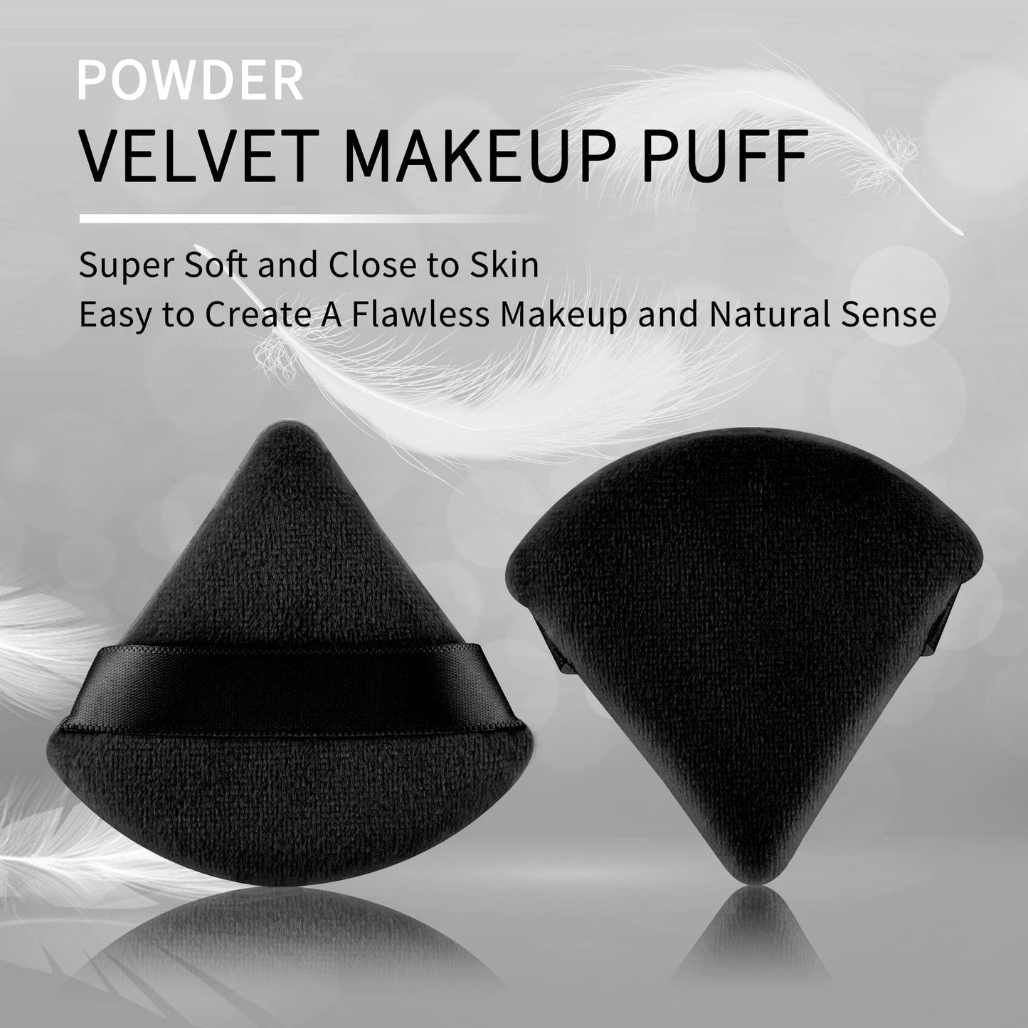 2 Pcs EVAOUXIU Triangle Powder Puff for Face Powder, Soft Plush Setting Makeup Puff, Velour Cosmetic Foundation Blender Sponge Beauty Makeup Tools (Black) - Maple Wellness Supplements