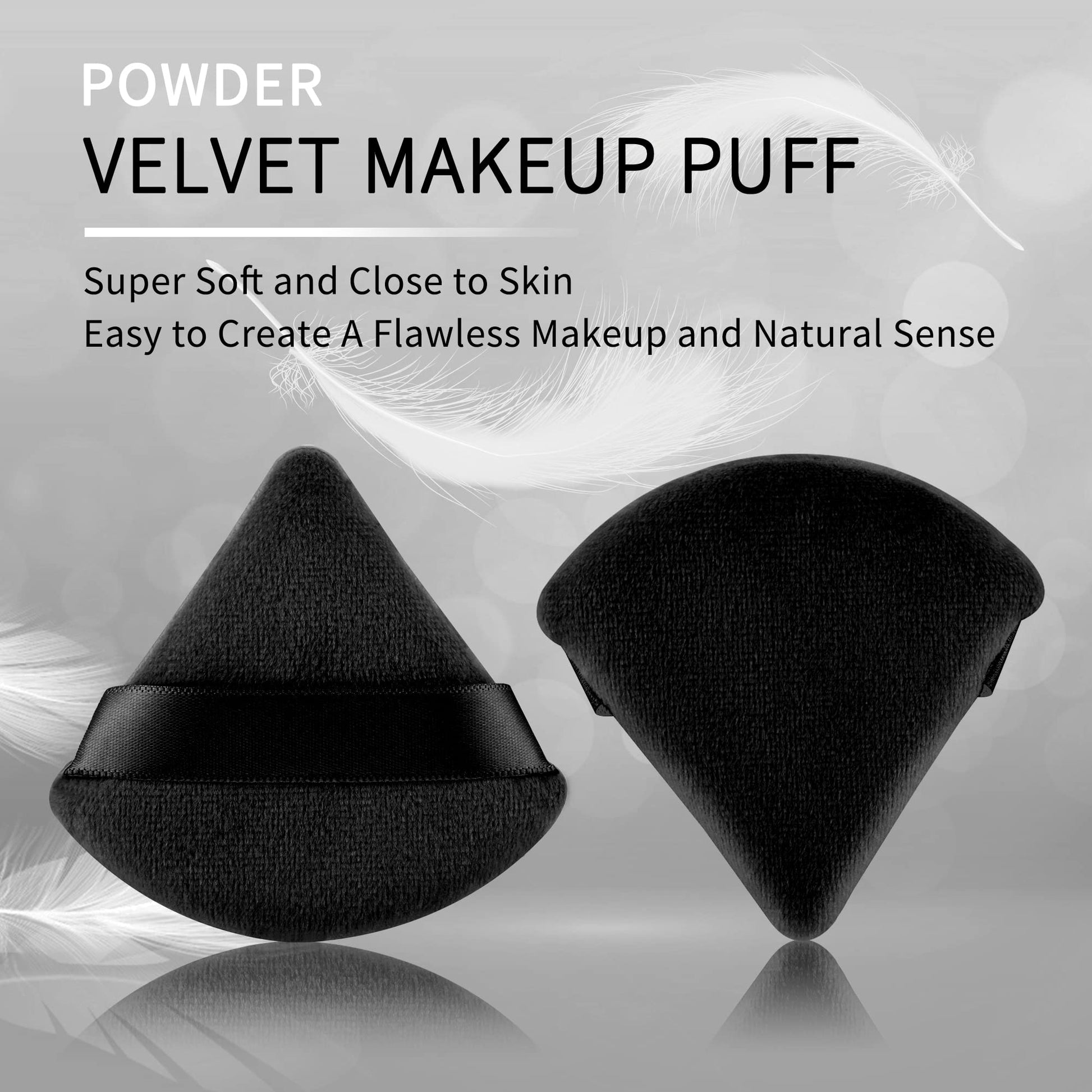 2 Pcs EVAOUXIU Triangle Powder Puff for Face Powder, Soft Plush Setting Makeup Puff, Velour Cosmetic Foundation Blender Sponge Beauty Makeup Tools (Black) - Maple Wellness Supplements