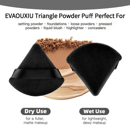 2 Pcs EVAOUXIU Triangle Powder Puff for Face Powder, Soft Plush Setting Makeup Puff, Velour Cosmetic Foundation Blender Sponge Beauty Makeup Tools (Black) - Maple Wellness Supplements