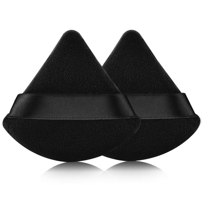 2 Pcs EVAOUXIU Triangle Powder Puff for Face Powder, Soft Plush Setting Makeup Puff, Velour Cosmetic Foundation Blender Sponge Beauty Makeup Tools (Black) - Maple Wellness Supplements