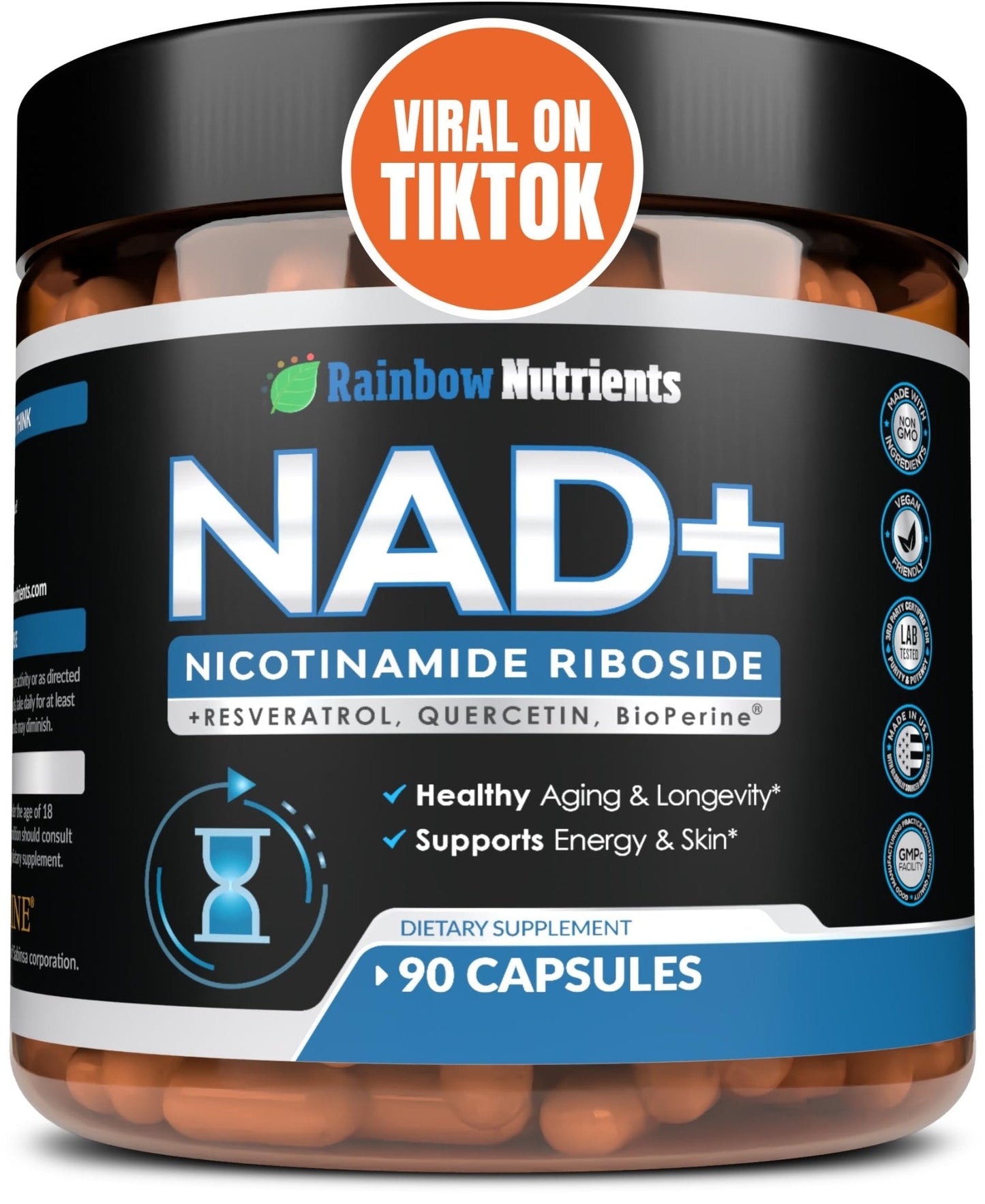 2010 MG NAD+ Supplement- Nicotinamide Riboside, Resveratrol, Quercetin & BioPerine® (High Absorption)- Natural NAD Booster for Anti-Aging, Cellular Energy, Skin- For Women & Men- 90 V Capsules - Maple Wellness Supplements