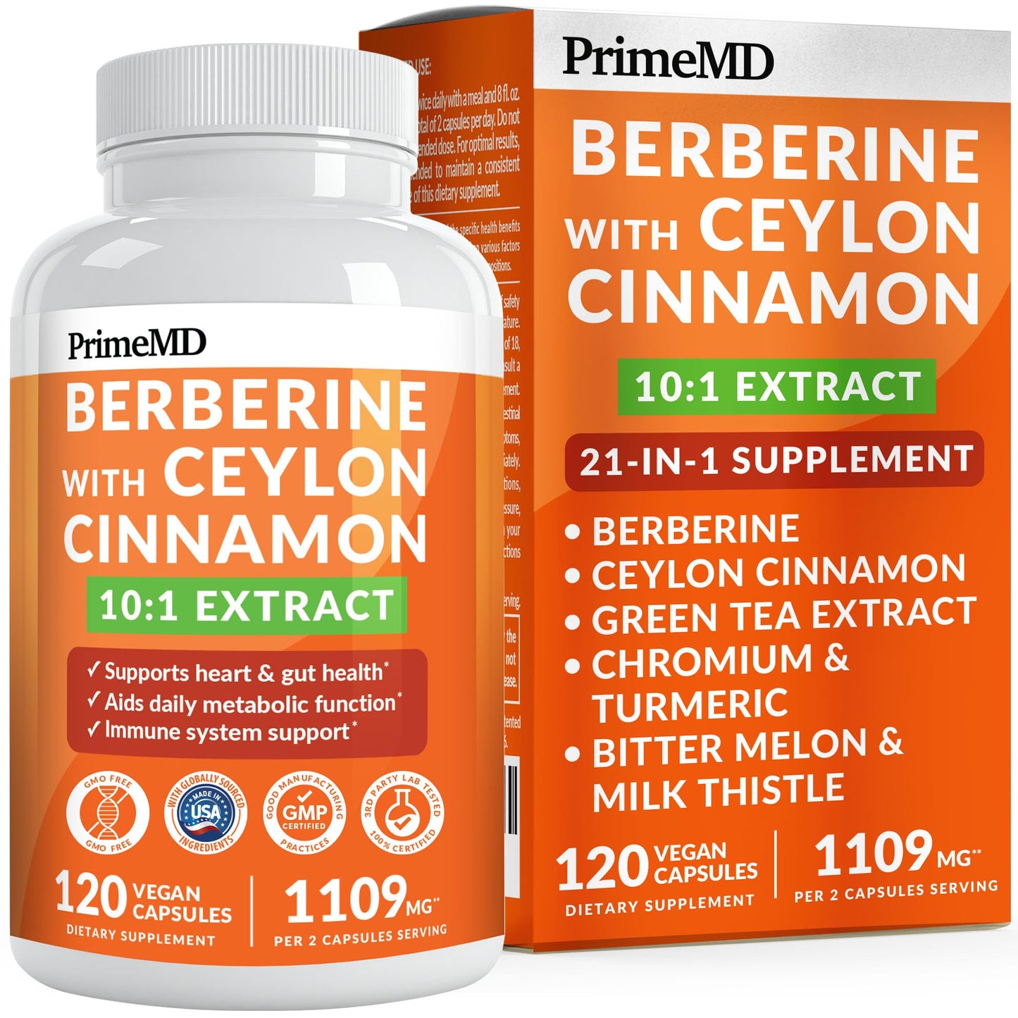 21-in-1 Berberine Supplement with Ceylon Cinnamon Capsules - Dihydroberberine with Chromium, Bitter Melon & Green Tea Extract - Berberine with Ceylon Cinnamon - Maple Wellness Supplements