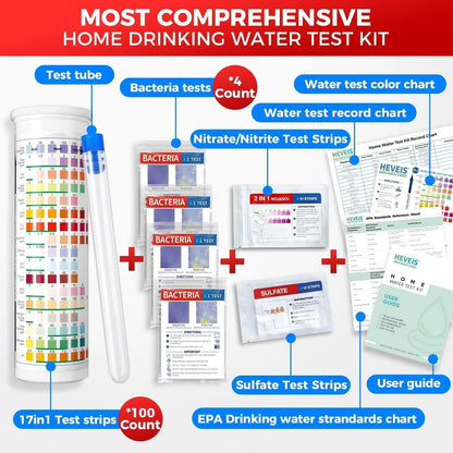 21-in-1 Home Drinking Water Testing Kit - 120 Strips + 4 Bacteria Tests - Tap and Well Water Test Kit, Easy to Test and Read for Hardness, Lead, Iron, Fluoride, pH, Copper, Bacteria and More - Maple Wellness Supplements