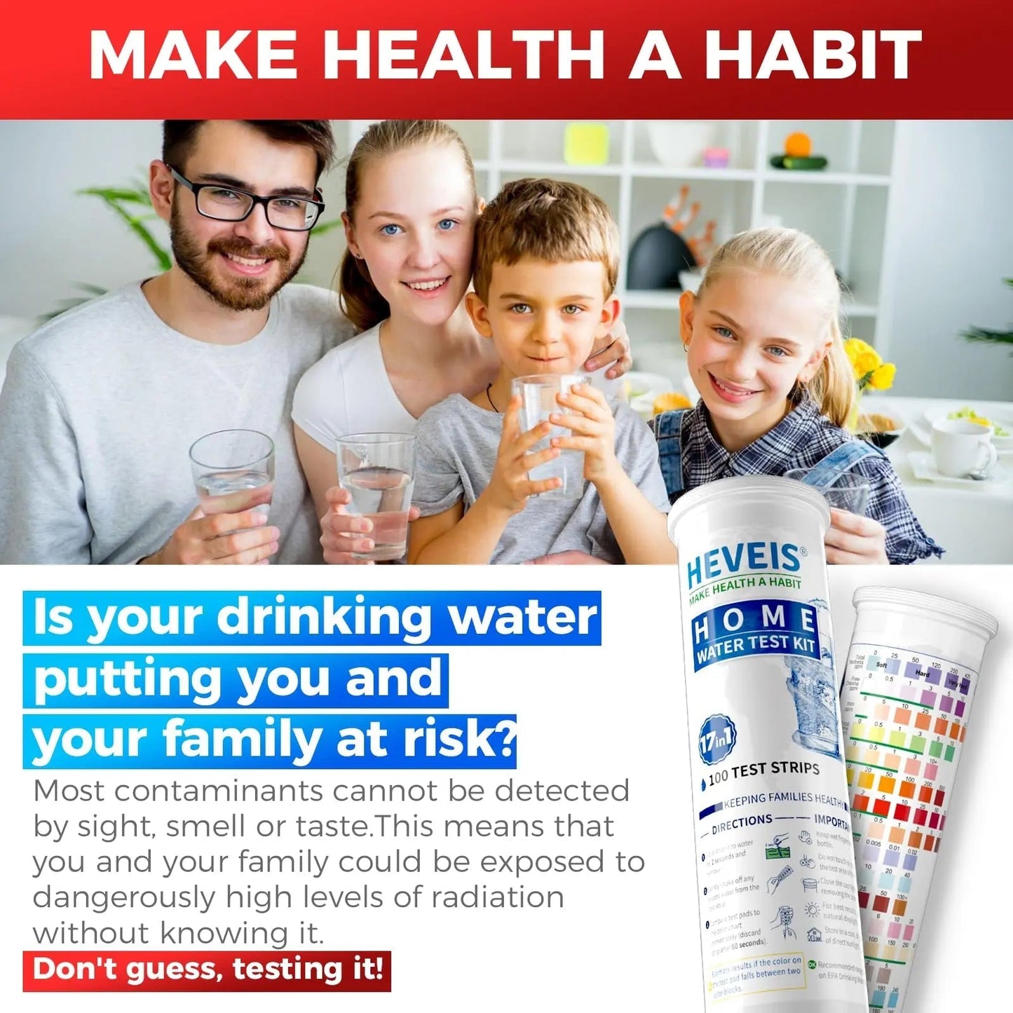 21-in-1 Home Drinking Water Testing Kit - 120 Strips + 4 Bacteria Tests - Tap and Well Water Test Kit, Easy to Test and Read for Hardness, Lead, Iron, Fluoride, pH, Copper, Bacteria and More - Maple Wellness Supplements