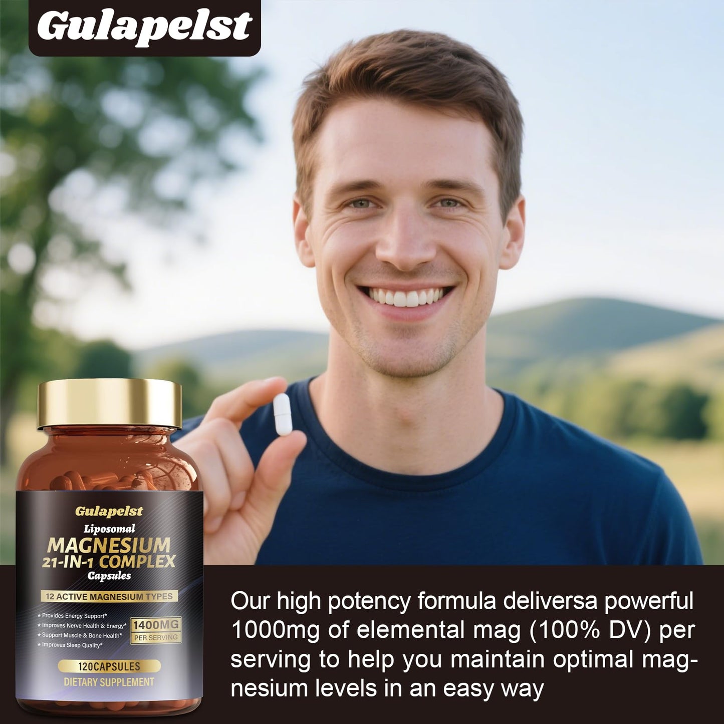 21 in 1 Liposomal 1400mg Magnesium Complex (Citrate, Glycinate, Malate etc) Capsule - 12 Active Types Magnesium with Vitamin D3, B6, B12, C, Ashwagandha & CoQ10 for Women & Men - Maple Wellness Supplements