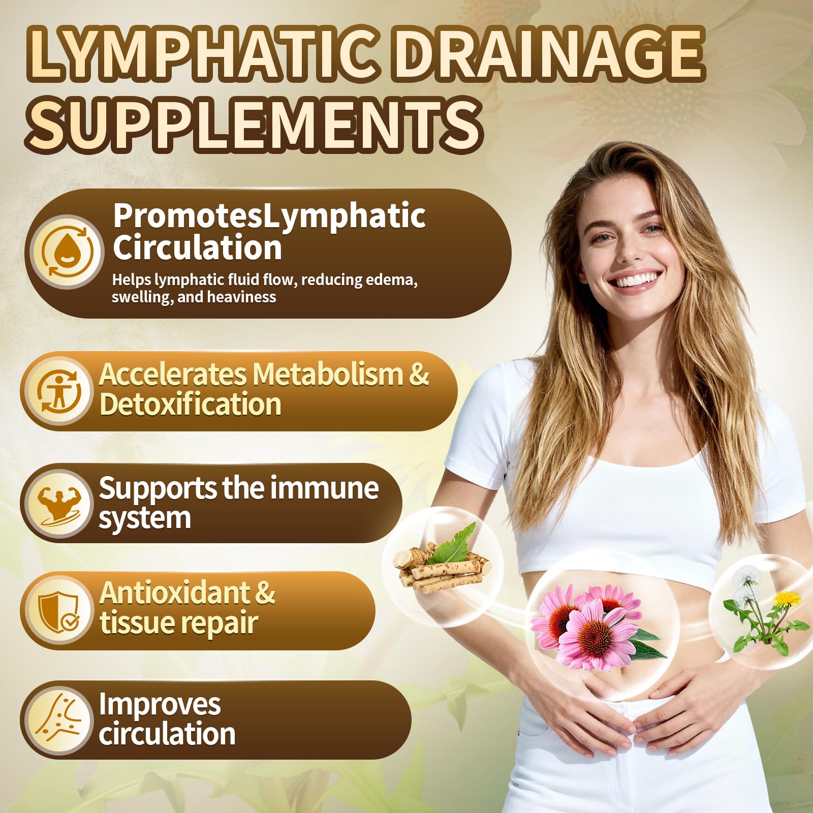 21-in-1 Liposome Lymphatic Drainage Supplements, 45 Day Supply, 4800mg Immune & Lymph System Support, 10:1 Concentrated Technology, Echinacea, Dandelion, Burdock, Bromelain, Calendula, 90 Capsules - Maple Wellness Supplements