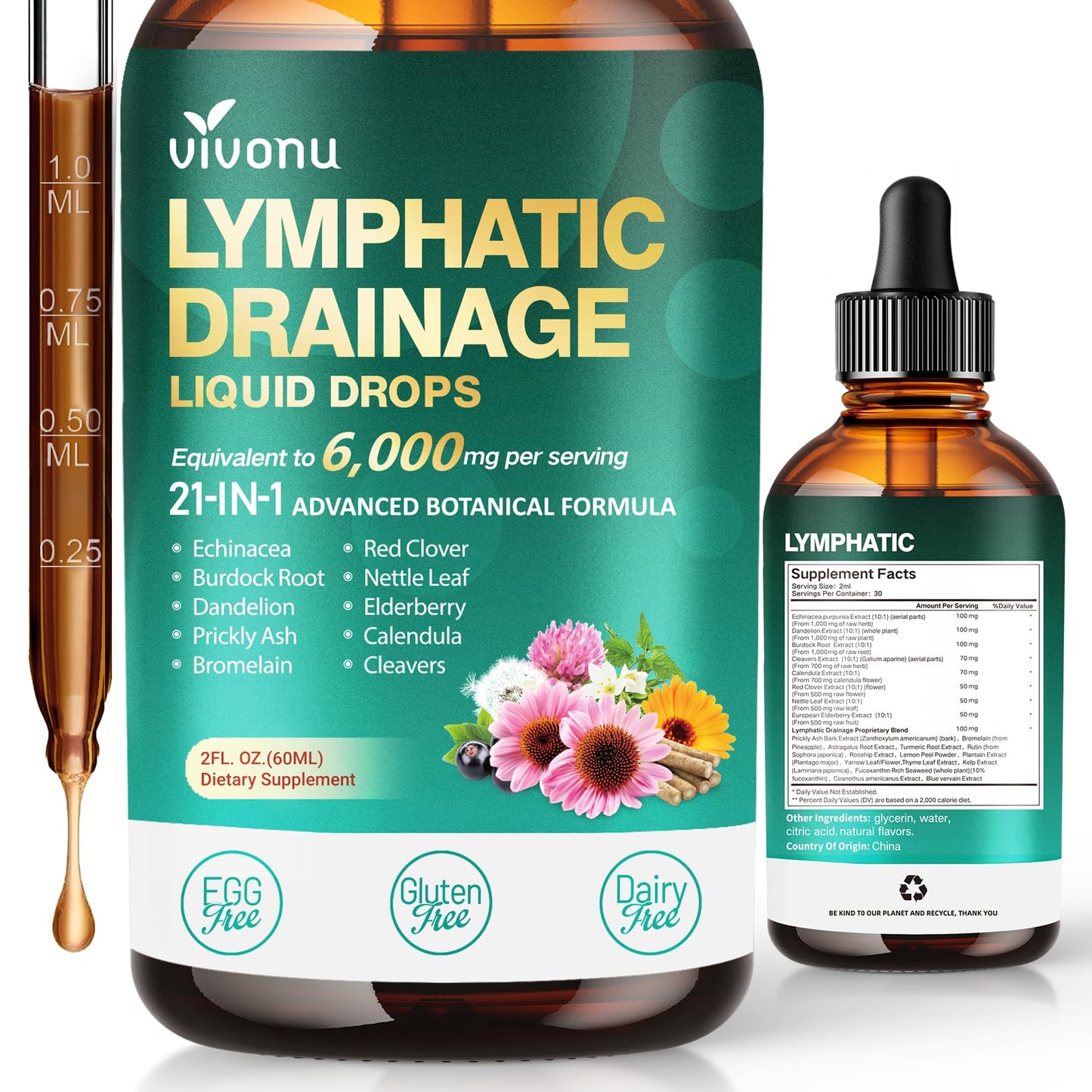 21-in-1 Lymphatic Drainage Drops for Liposomal, Immune & Lymph System Support Supplement for Women & Men with Echinacea, Dandelion - Maple Wellness Supplements