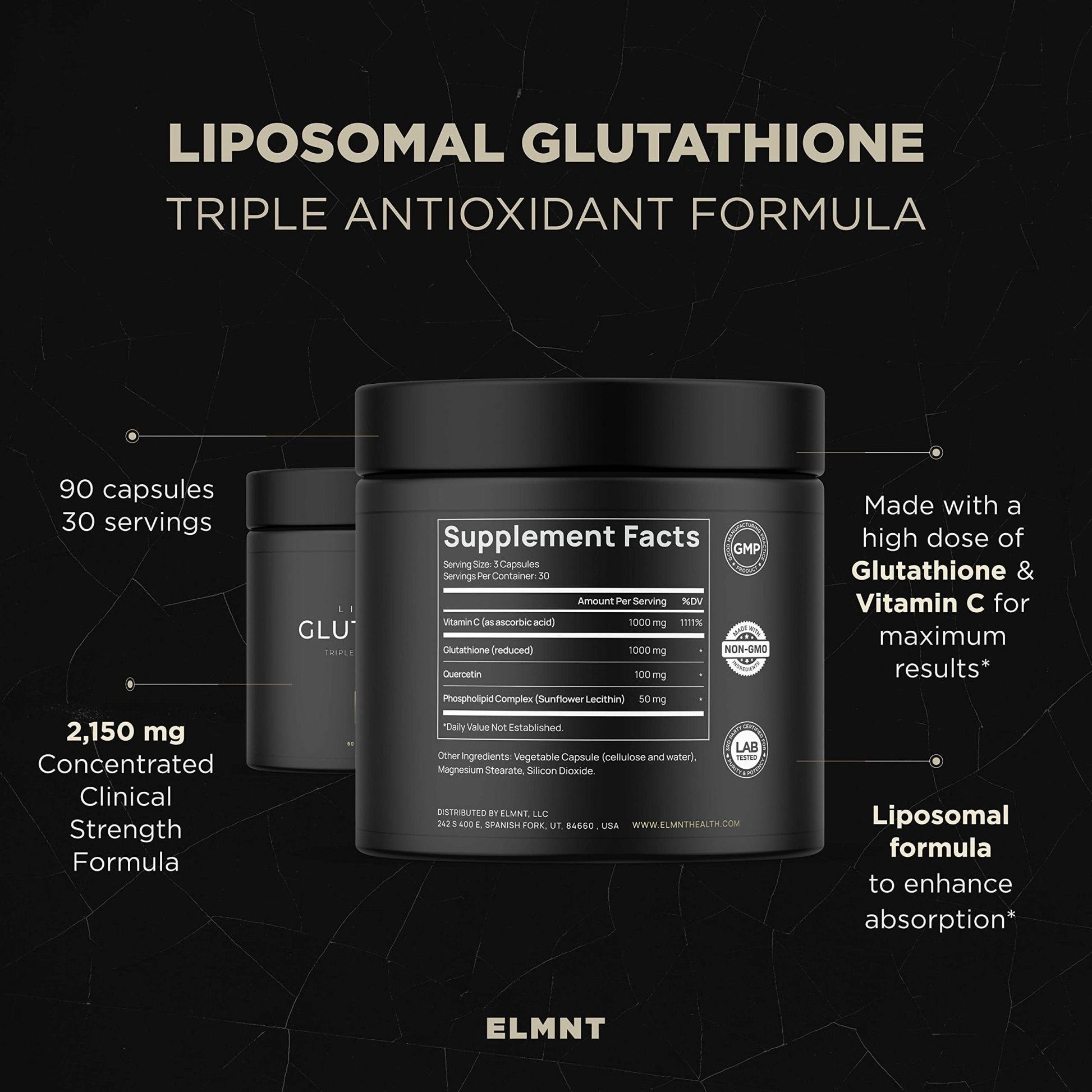 2150mg Super Liposomal Glutathione Supplement w. Vitamin C, Quercetin & Pure L Glutathione 2000mg Triple Action Formula Glutathione Liposomal Supplement - Maple Wellness Supplements