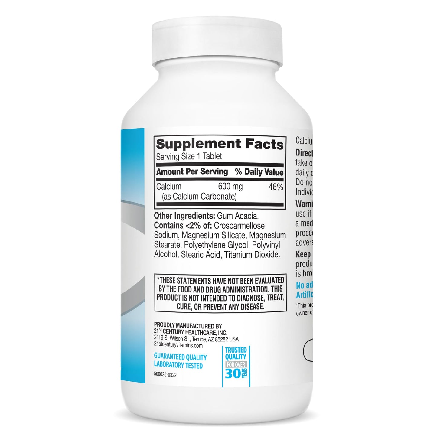 21st Century Calcium 600 mg Supplement (400 Tablets), Vegan-Friendly Bone Strength Calcium Supplement, Non-GMO & Gluten-Free Calcium Carbonate, - Maple Wellness Supplements