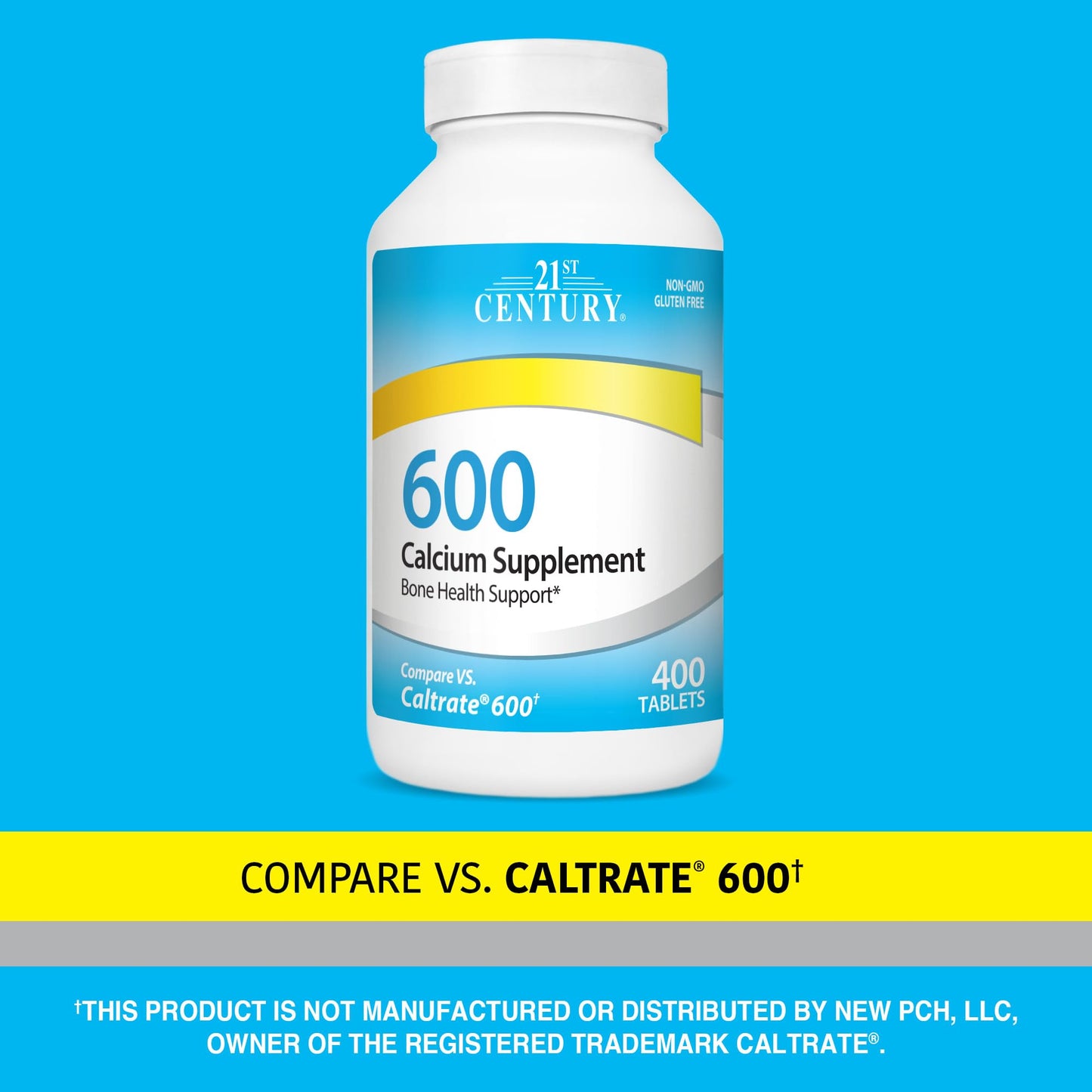 21st Century Calcium 600 mg Supplement (400 Tablets), Vegan-Friendly Bone Strength Calcium Supplement, Non-GMO & Gluten-Free Calcium Carbonate, - Maple Wellness Supplements