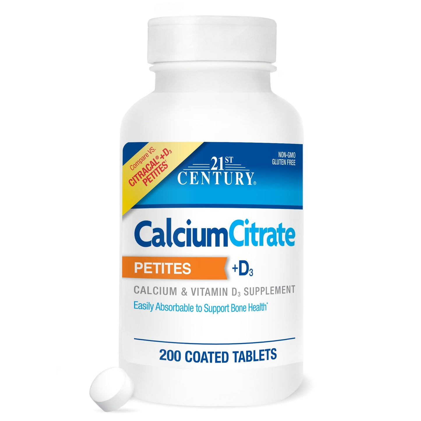 21st Century Calcium Citrate + D3 Petites Coated Tablets 200 ea - Maple Wellness Supplements