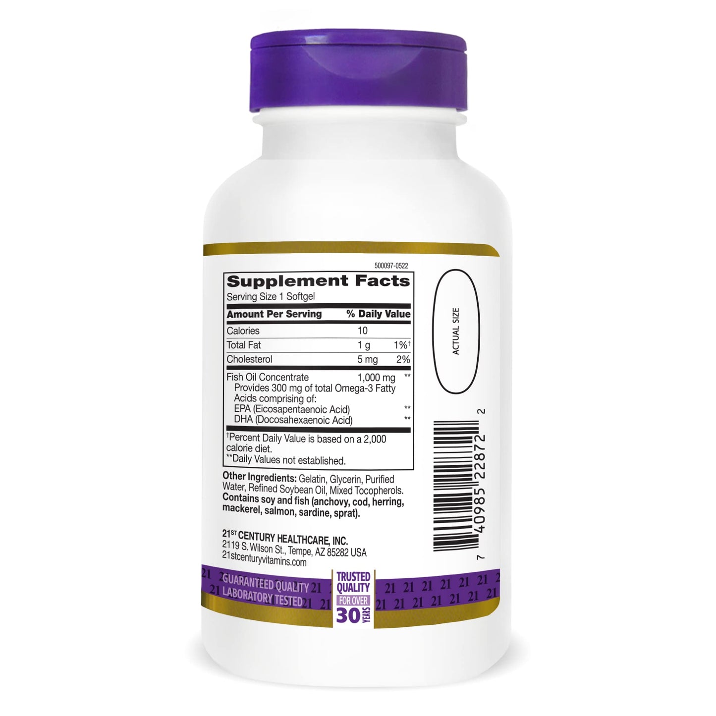 21st Century Fish Oil 1000 mg Softgels, (300 Count), Molecularly Distilled, Omega 3 Supplement with EPA & DHA, Purified to Eliminate Mercury, Supports Cardiovascular Health, Gluten Free & Non-GMO - Maple Wellness Supplements