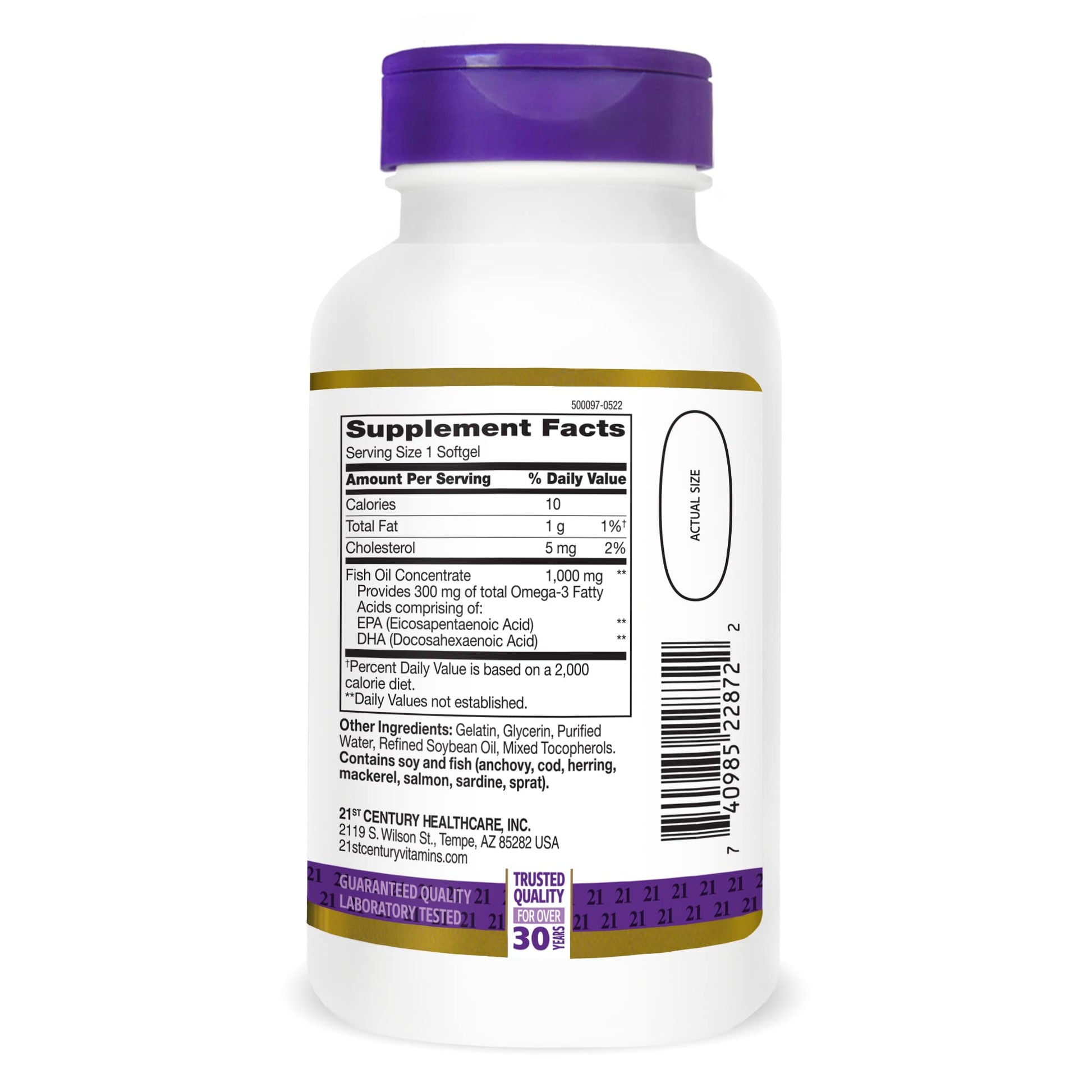 21st Century Fish Oil 1000 mg Softgels, (300 Count), Molecularly Distilled, Omega 3 Supplement with EPA & DHA, Purified to Eliminate Mercury, Supports Cardiovascular Health, Gluten Free & Non-GMO - Maple Wellness Supplements