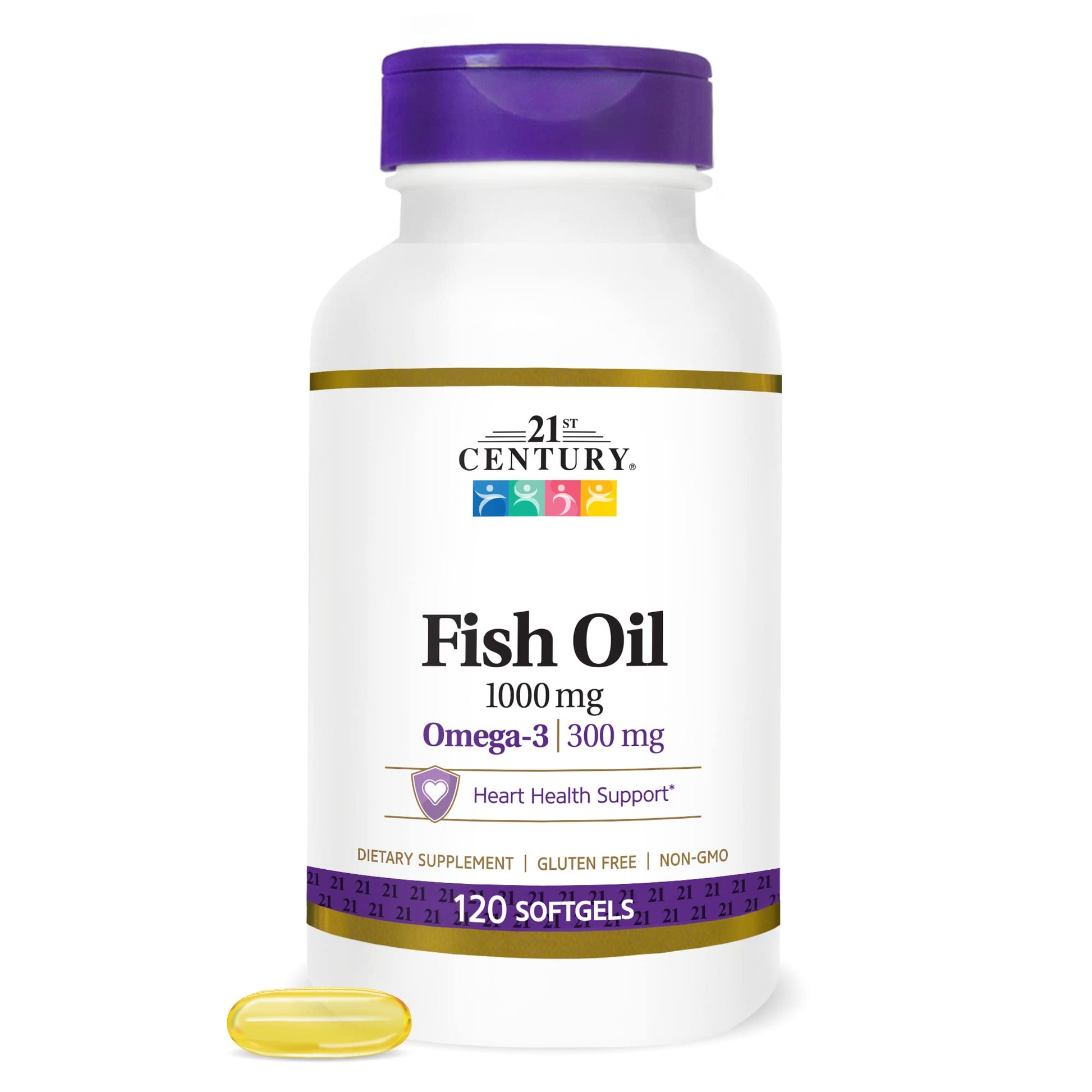 21st Century Fish Oil 1000 mg Softgels, (300 Count), Molecularly Distilled, Omega 3 Supplement with EPA & DHA, Purified to Eliminate Mercury, Supports Cardiovascular Health, Gluten Free & Non-GMO - Maple Wellness Supplements