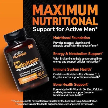 21st Century Full Fuel 365 Active Men’s Multivitamin, 120 Tablets, Daily Vitamins and Minerals for Energy, Muscle Support, Immune Health, No Gluten - Maple Wellness Supplements