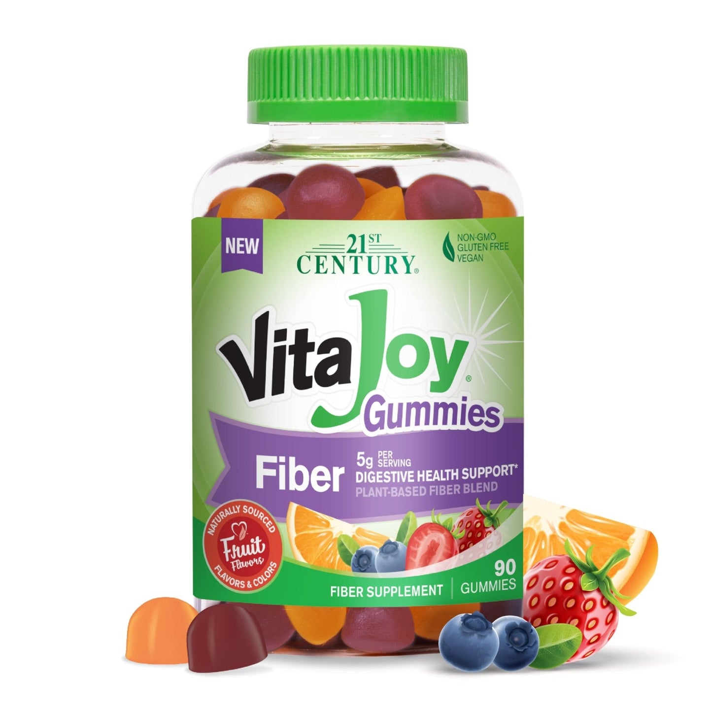 21st Century VitaJoy Fiber Gummies (Fruit Flavored, 90 Count), 5 g Fiber Per Serving for Digestive Support, Pectin-Based Prebiotic Gummies, Non-GMO, Vegan, Gluten Free, - Maple Wellness Supplements