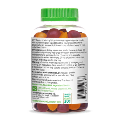 21st Century VitaJoy Fiber Gummies (Fruit Flavored, 90 Count), 5 g Fiber Per Serving for Digestive Support, Pectin-Based Prebiotic Gummies, Non-GMO, Vegan, Gluten Free, - Maple Wellness Supplements