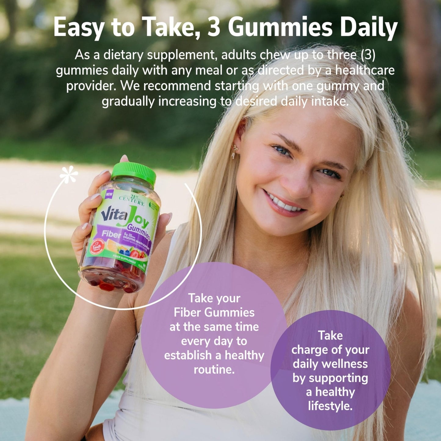 21st Century VitaJoy Fiber Gummies (Fruit Flavored, 90 Count), 5 g Fiber Per Serving for Digestive Support, Pectin-Based Prebiotic Gummies, Non-GMO, Vegan, Gluten Free, - Maple Wellness Supplements