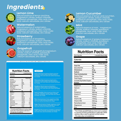 24 Sticks Electrolytes Powder Packets 7 Flavors Sugar Free Hydration Packets Liquid Daily IV Drink Mix, Low Sodium, Lemon Lime, Watermelon, Strawberry, Grape - Maple Wellness Supplements