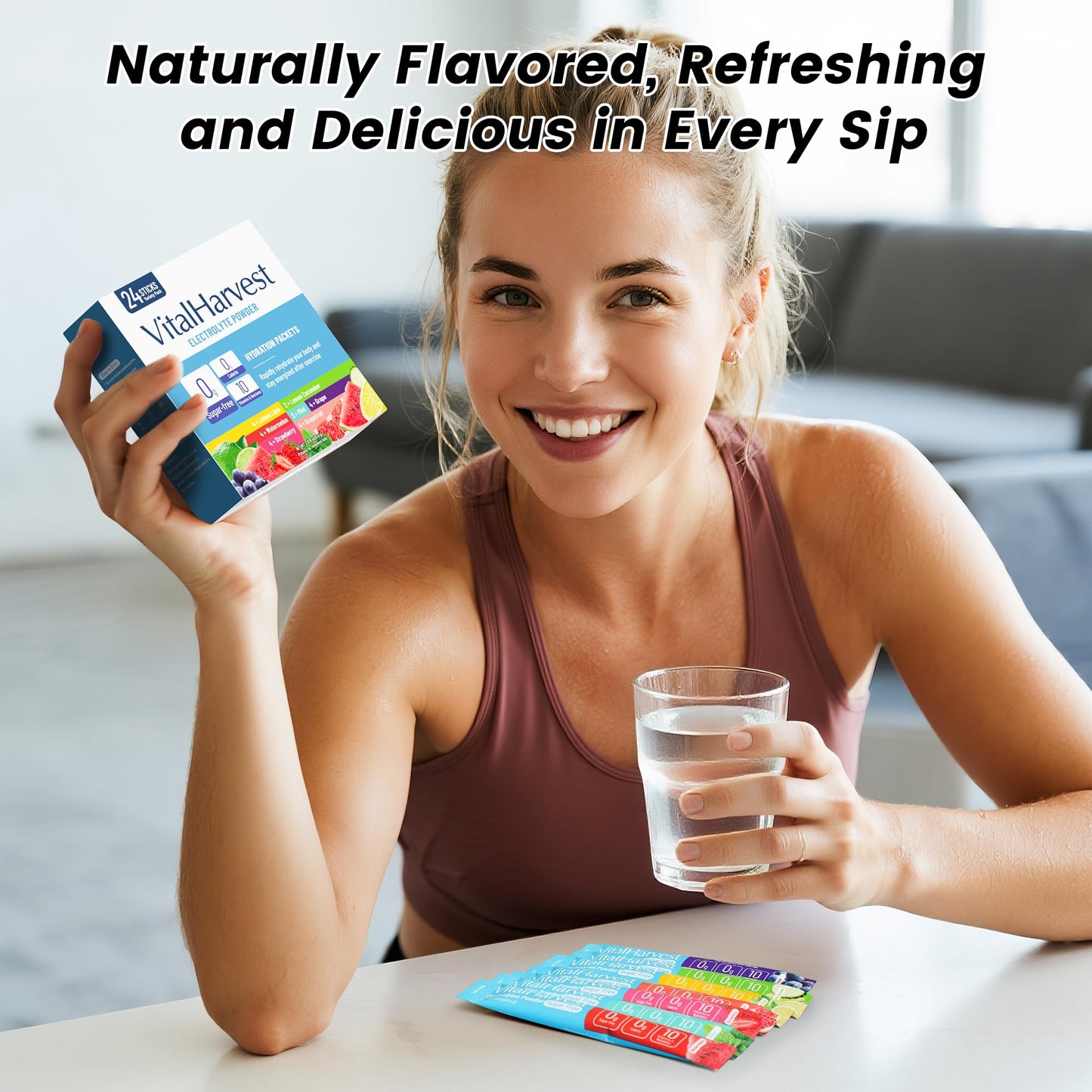 24 Sticks Electrolytes Powder Packets 7 Flavors Sugar Free Hydration Packets Liquid Daily IV Drink Mix, Low Sodium, Lemon Lime, Watermelon, Strawberry, Grape - Maple Wellness Supplements