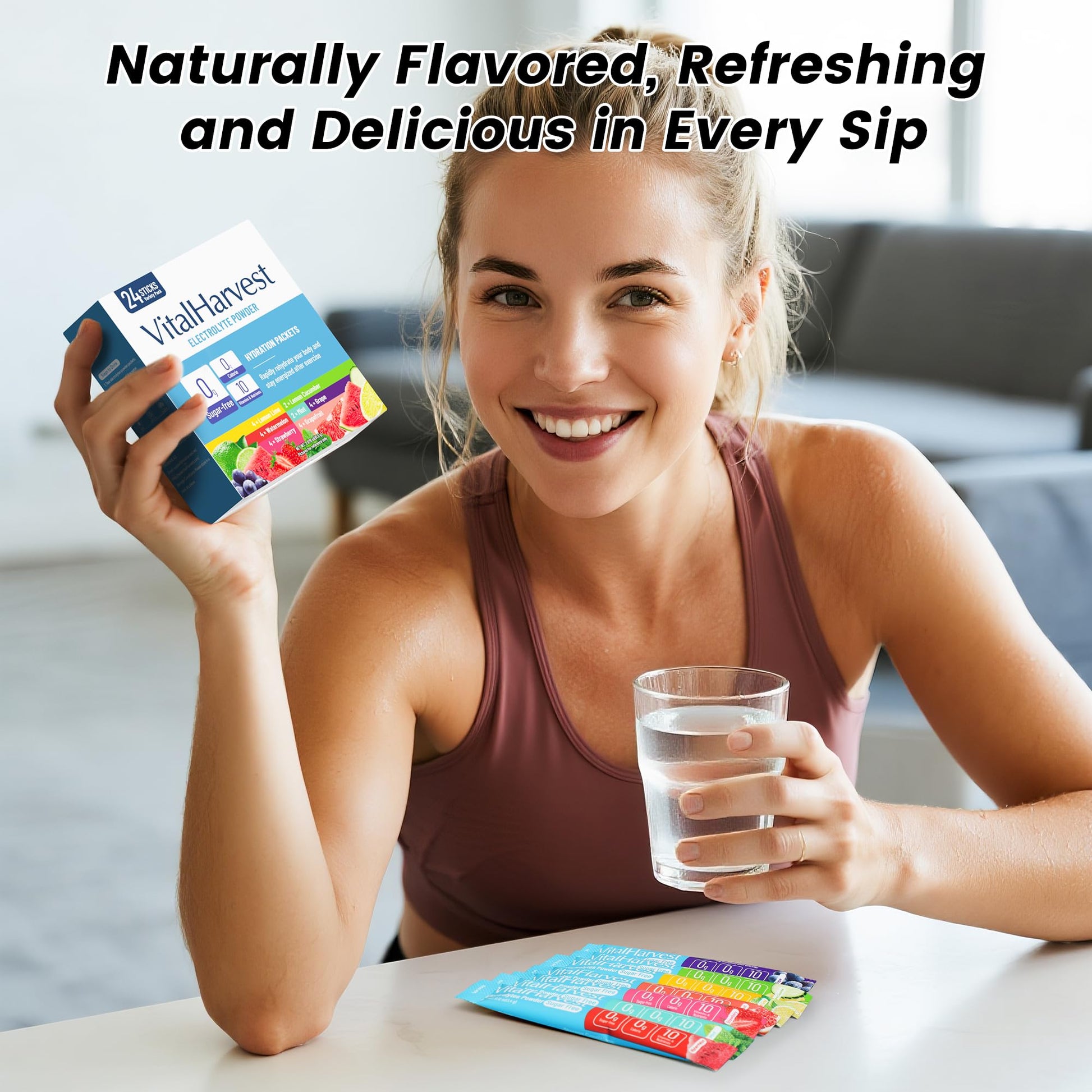 24 Sticks Electrolytes Powder Packets 7 Flavors Sugar Free Hydration Packets Liquid Daily IV Drink Mix, Low Sodium, Lemon Lime, Watermelon, Strawberry, Grape - Maple Wellness Supplements